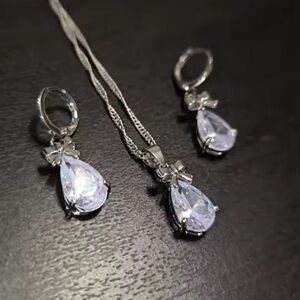 Real 925 Sterling Silver Color with White Stone Cubic Zirconia necklace & ear